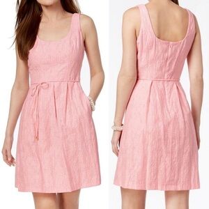 Pappagallo Pink Fit and Flare Sleeveless Waist Tie Barbiecore Dress- size 12